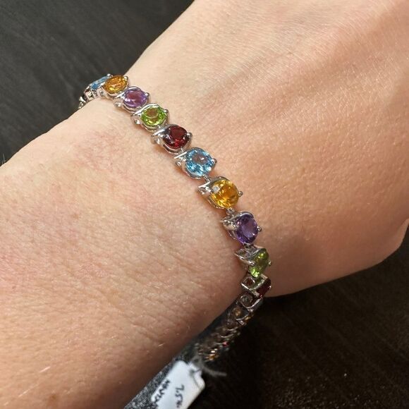 Multi gemstone and sterling silver tennis bracelet! - Picture 3 of 9